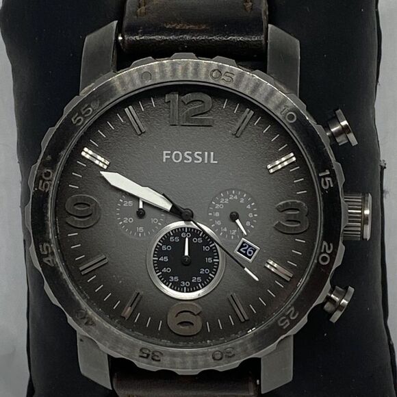 Fossil Nate JR1437 Men's Brown Leather Analog Gray Dial Quartz Watch DV184 - Picture 2 of 12